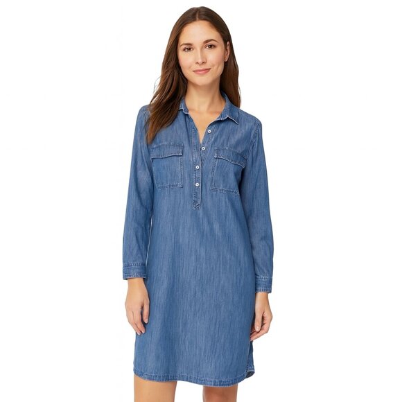 Old Navy LS Popover 100% Cotton Denim Chambray Shirtdress - Picture 14 of 14